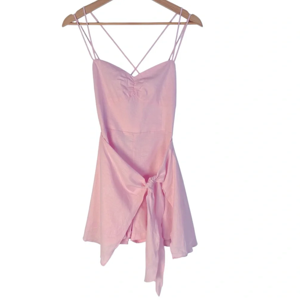 New Zara Romper Dress Linen Blend Blogger Fav Feminine Pastel Ballerina Pink - Picture 6 of 7